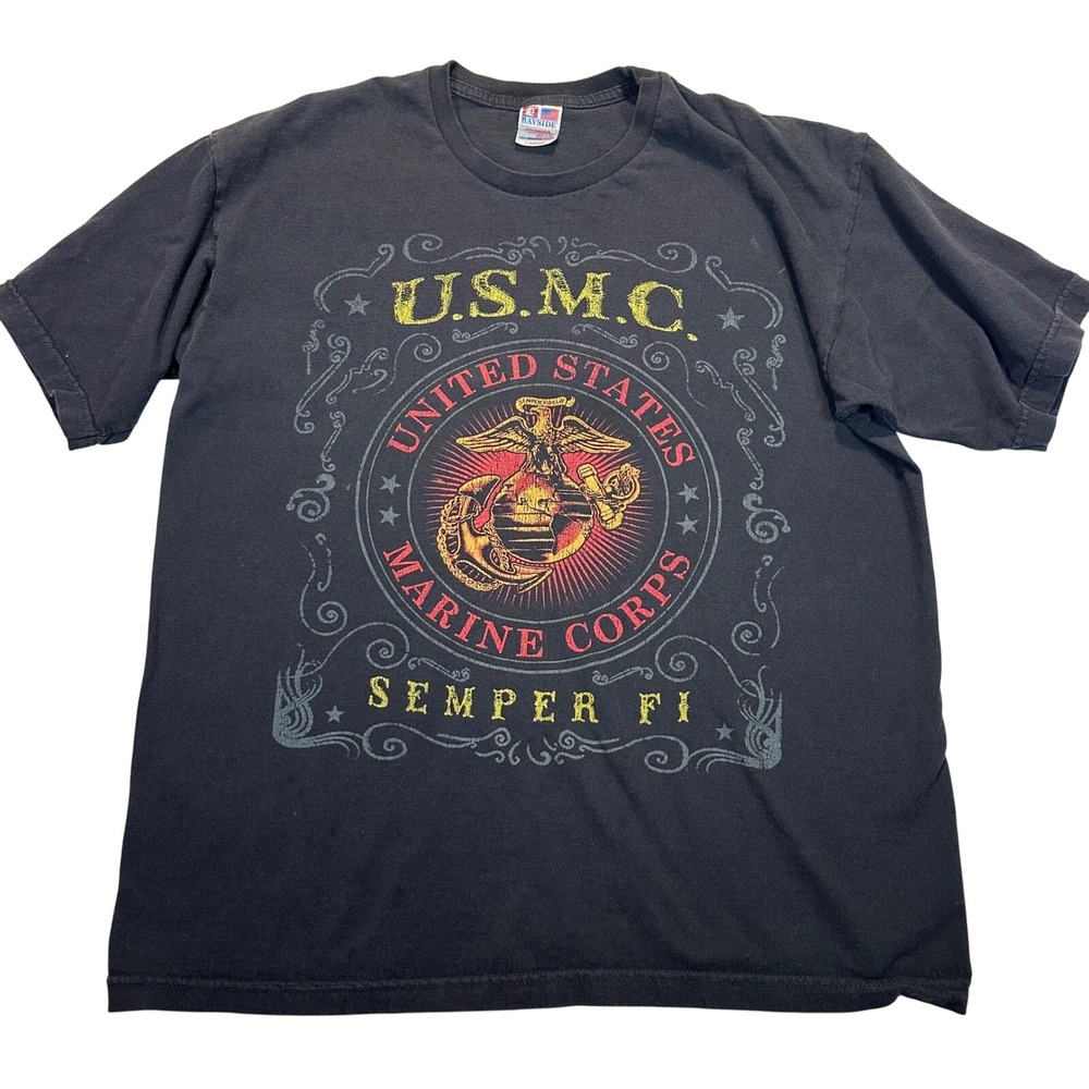 Bayside USMC United States Marine Corps‎ Semper Fi T-Shirt Black Mens Large USA